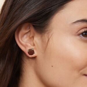 Elegant Gold and Coral Stone Stud Earrings